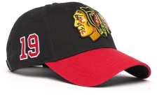 Бейсболка "NHL Chicago Black Hawks № 19" черная с красным козырьком